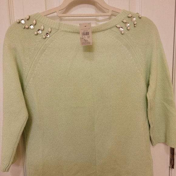 Ann Taylor Rhinestone Beaded Mint Green Sweater, Wool blend, Size XS, NWT - Picture 2 of 14